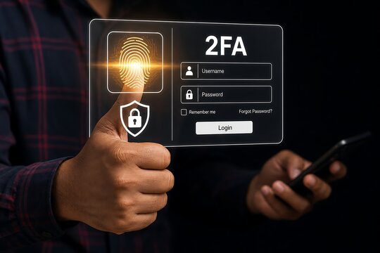 User authenticating login with fingerprint scanner for two factor security access