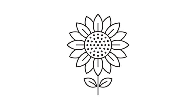 Simple line art illustration of a blooming sunflower with sunflower botanical minimalist illustration monochrome isolated