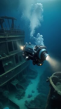 Underwater Exploration of a Massive Shipwreck by a High-Tech Submarine Generative AI