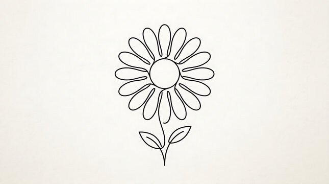 Minimalist daisy flower line art illustration with botanical minimalist illustration monochrome isolated delicate sunflower