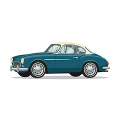 Fototapeta premium Vintage Teal Sports Car with Beige Roof on White Background - Retro Auto