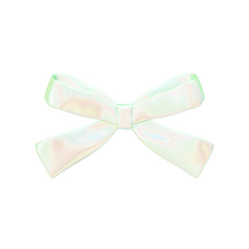 Aurora Pastel Holographic Collection - Ribbon Set - Mint Ribbon Bow | Transparent 3D PNG