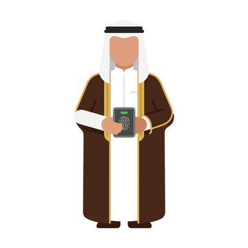 Man in traditional Arabic clothing standing.