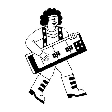 Drawing style illustration of an expressive keytar player 