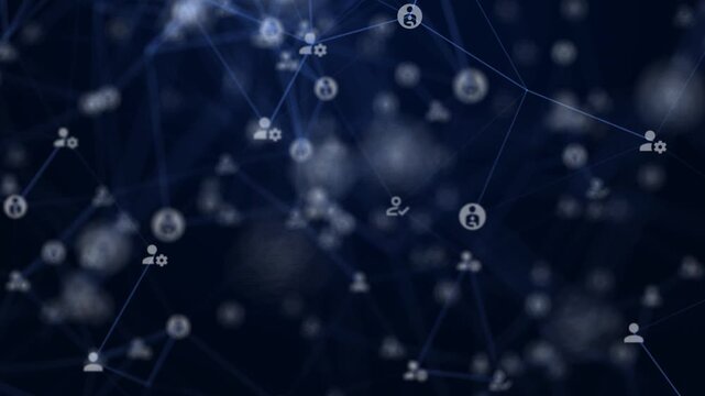 Global human resources technology big data background concept. digital plexus network connection lines, block chain, server.