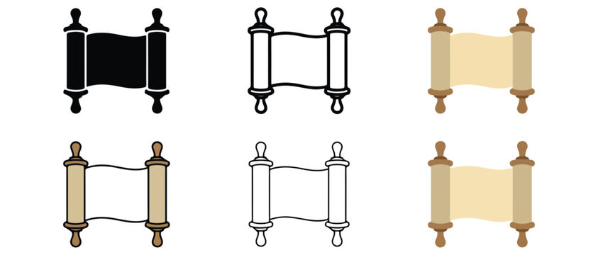 parchment scrolls in different colors and styles for design and decoration purposes on white background