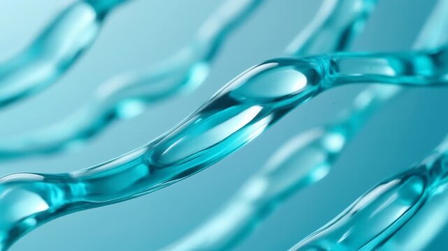 Macro view of intertwined translucent blue tubes with glassy surfaces. Curved loops form a lattice of smooth gradients, catching light to produce a cool cyan mood and an abstract futuristic texture