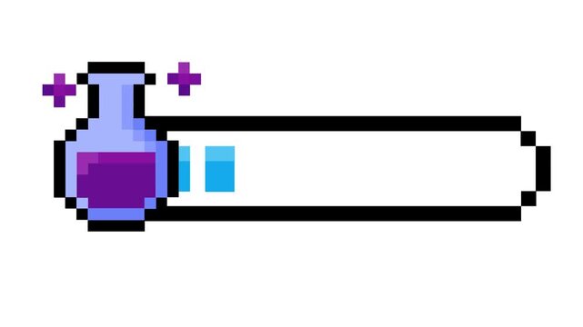 Charming pixel art magic potion flask and progress bar, dynamically showing health or mana, a retro gaming UI concept for immersive digital experiences