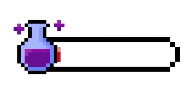Retro Pixel Art Magic Potion Bottle with Empty Health Bar Game Element Illustration for Fantasy RPG Adventure User Interface Graphics and Digital Design Assets