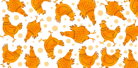 seamless pattern with cute rustic hen and coop design © foxndeer