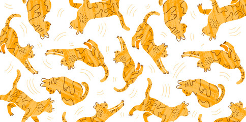 seamless pattern with cute jungle tiger and feline design © foxndeer