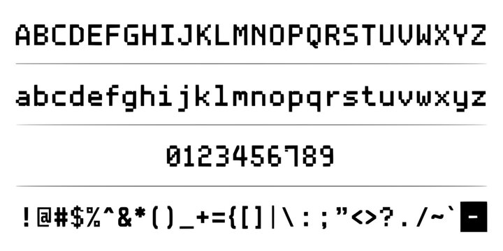 Digital Display of Uppercase and Lowercase Letters, Numbers, and Symbols in a Monospace Font Featuring Typography, Characters