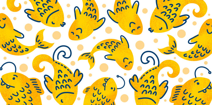 seamless pattern with cute underwater koi and goldfish design