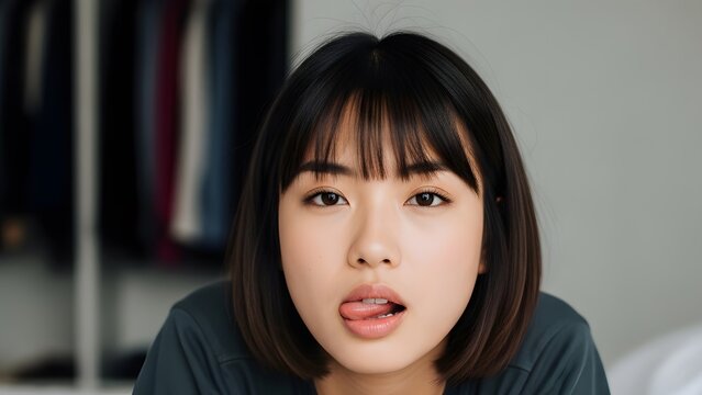 Young Woman Poking Tongue Out Playfully, Expressing Fun and Mischief