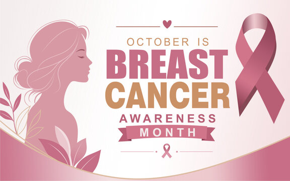 Breast Cancer Awareness Month October Banner with Pink Ribbon and Woman Silhouette Vector Illustration