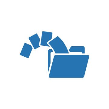 Blue folder with flying papers icon.