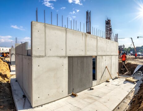 Concrete Structure Under Construction on a Sunny Day.