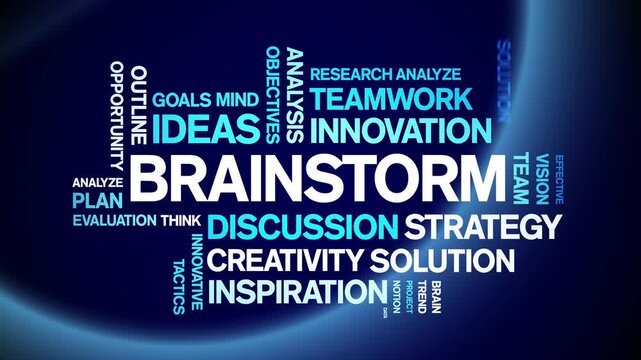 Brainstorm animated word cloud-text design animation tag kinetic typography seamless loop.