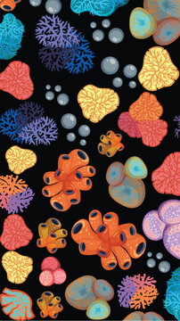 Colorful Tropical Coral Reef and Sea Life Vector Illustration Pattern