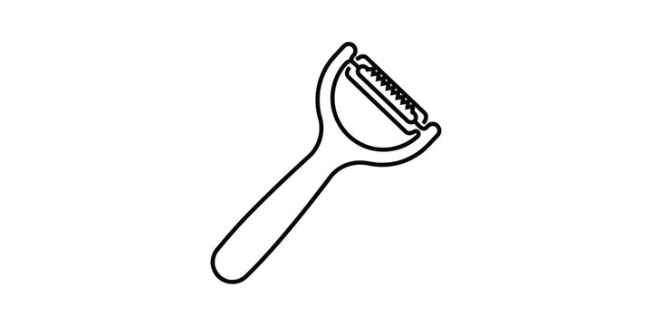 Minimalist outline drawing of a kitchen vegetable peeler.