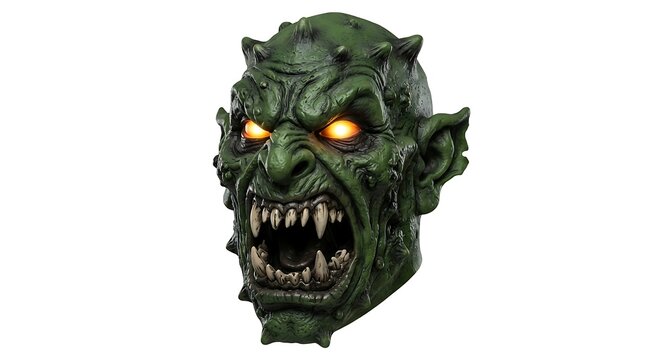 Spooky green fantasy creature mask glowing eyes front