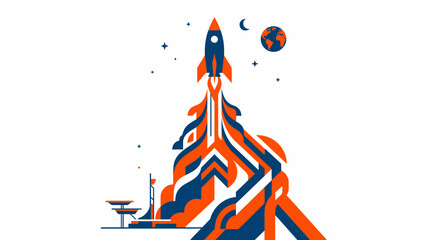 Rocket Launching into Space with Planets and Stars © rokok