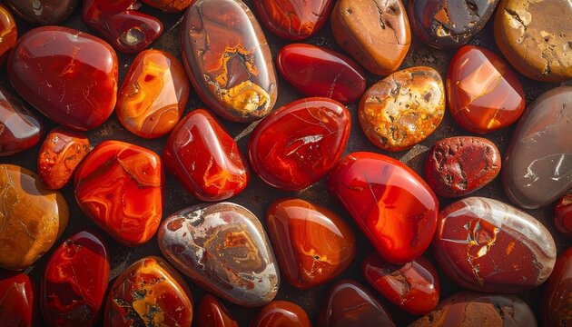 Vibrant Red Agate Gemstones Close-up Macro Photography.