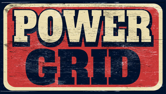 Aged retro power grid sign on wood