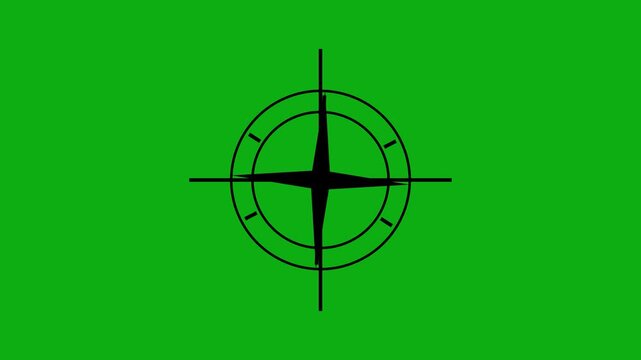 Animated compass rose rotating on green screen, navigation and directional animation chroma key