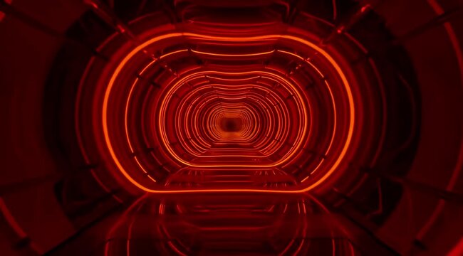 Glowing Orange Futuristic Tunnel Abstract Neon Corridor Sci Fi Light Interior Deep Red Path