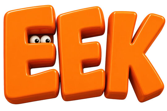 Eek, funny Halloween typography with hidden eyes. Orange 3D lettering isolated on transparent background PNG.