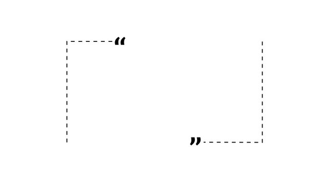 Minimalist animated quote box with quotation marks on white background, for social media, animation typography