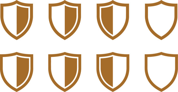 Shield icon set, heraldic shield shapes, medieval protection, security badges, safety symbols, armor emblems, defense icons, historical, protection, strength.
