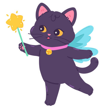 Cute Black Cat Fairy Illustration