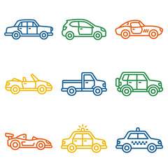 Collection of Iconic Car Illustrations Featuring Different Vehicle Types and Styles © Dina