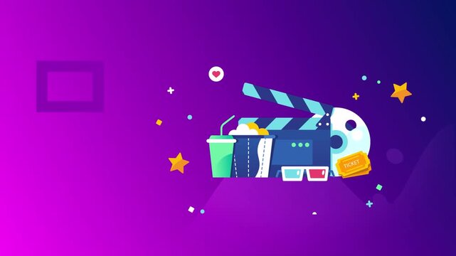 Abstract Cinematic Motion Graphic Featuring Movie Elements and Stars.