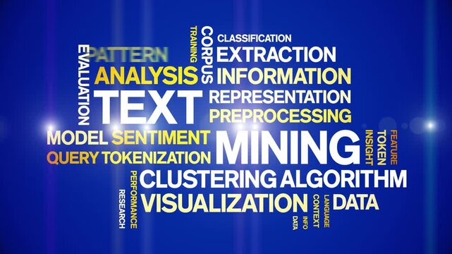 Text Mining animated word cloud-text design animation tag kinetic typography seamless loop.