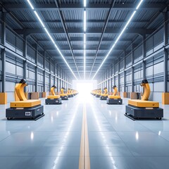Obraz premium Industrial robots in a large factory.