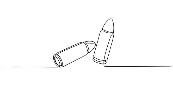 Continuous single line drawing of two gun bullets in a simple minimalist vector style