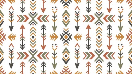 Fototapeta premium Tribal Pattern Seamless Background with Arrows and Geometric Shapes.