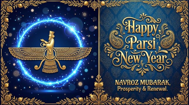 Faravahar Symbol Celebrating Parsi New Year Tradition for Navroz Festival Greeting Design