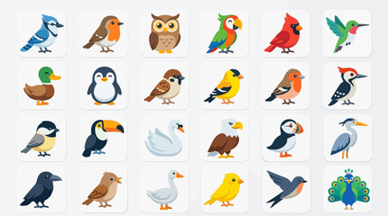 Fototapeta premium Diverse Cartoon Bird Collection: Animals, Wildlife, Icons, Ornithology