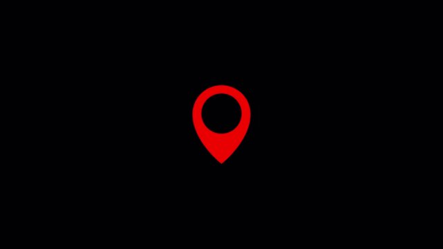 Center icon location animation with alpha channel. Red map location pin icon centered on a transparent background. 4K Video