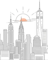Obraz premium New York City Skyline with Sunrise - Vector Illustration