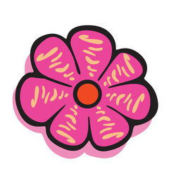 Fototapeta premium Pink decorative flower vector with playful retro floral design style.