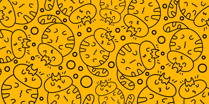 cat face character seamless pattern doodle style artistic sketch