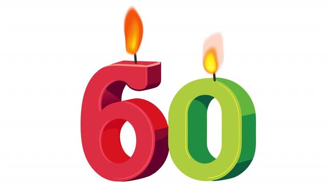 60th Anniversary Celebration with Candle. Anniversary Date Animation, Alpha Channel. Cartoon