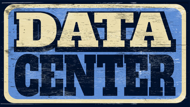 Aged and worn data center sign on wood
