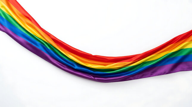 Rainbow pride flag fabric banner. Waving colorful LGBT pride symbol on white background.