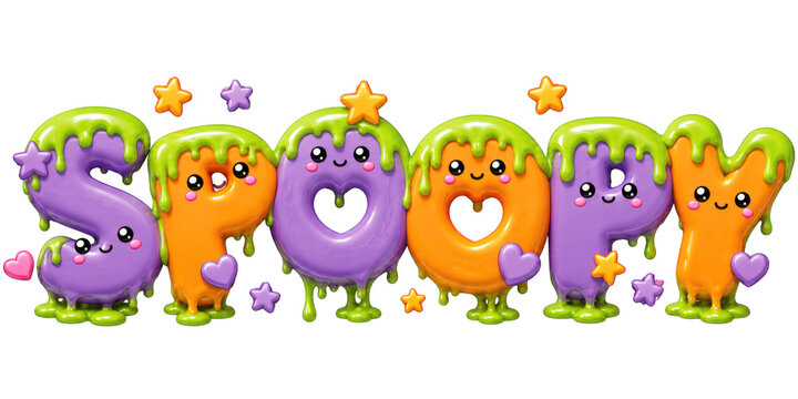 Spoopy Purple and Orange Kawaii Slime Lettering for Cute Halloween Design

